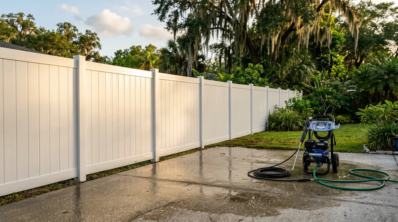 New fence installation bordering landscape with pavers and plants